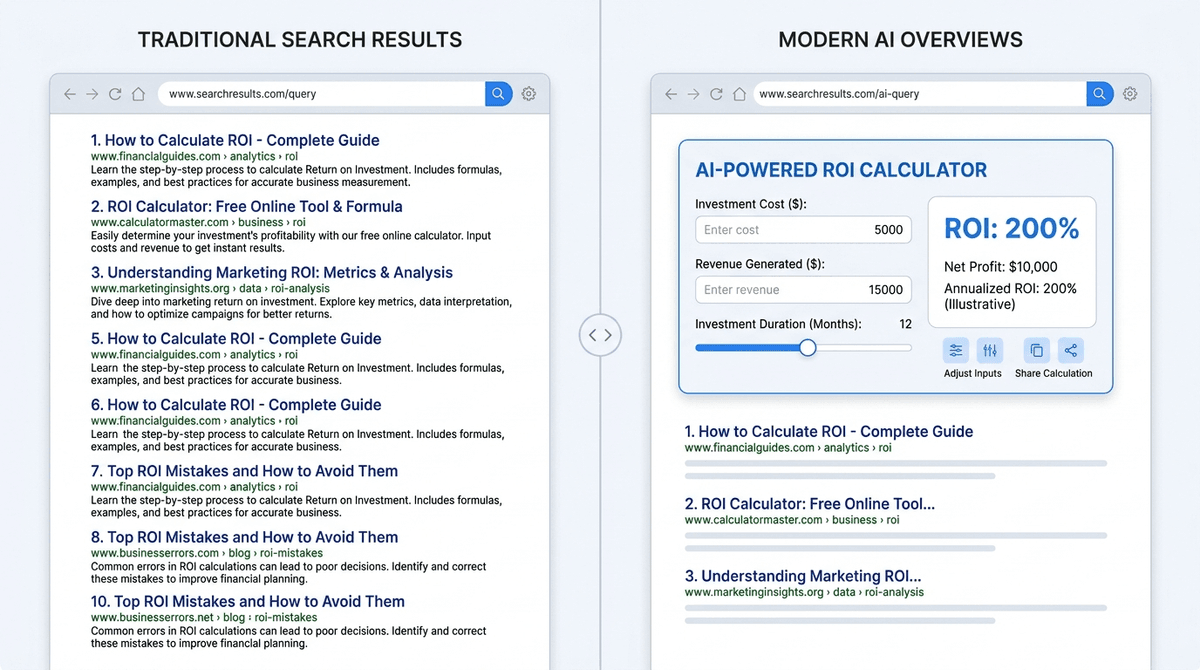 Generative UI Reaches AI Overviews: What It Means for Tool and Calculator Pages
