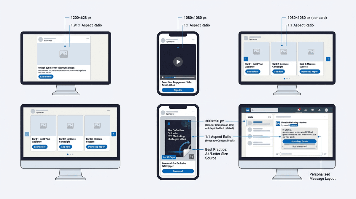 LinkedIn Ad Specs 2026: Image, Video, Carousel, Document & Message Ad Sizes